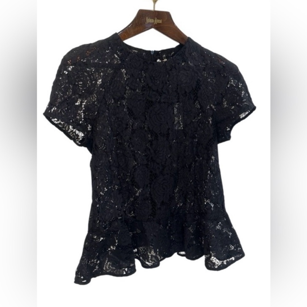 ROMEO & JULIET Romantic Dainty Peplum Lace Short-sleeve Blouse Size Medium NWT - Picture 4 of 11